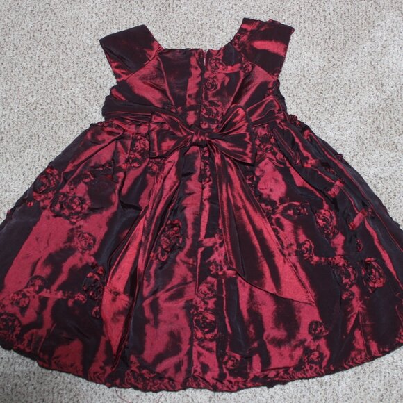 Girls Sweet Heart Rose Burgundy Wine Satin Beaded Holiday Christmas Dress sz 2T - Picture 3 of 5